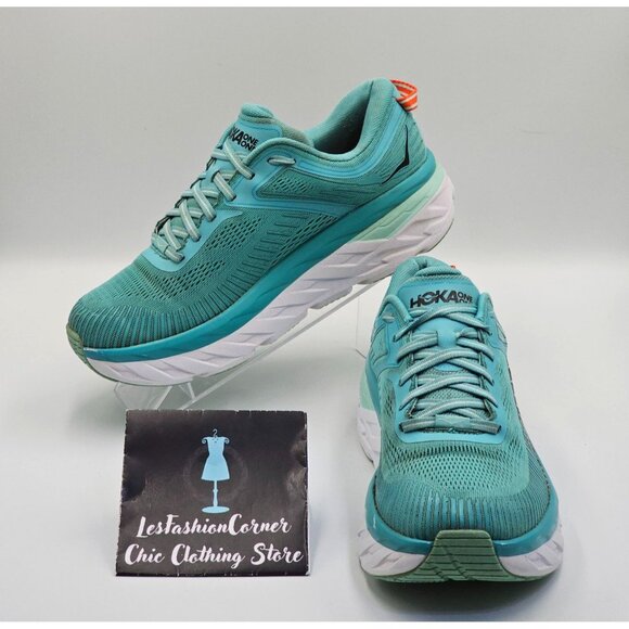 Hoka One One Shoes - Hoka One One Bondi 7 Women's Green/White Mesh Athletic Running Shoes Sz 9.5 2654